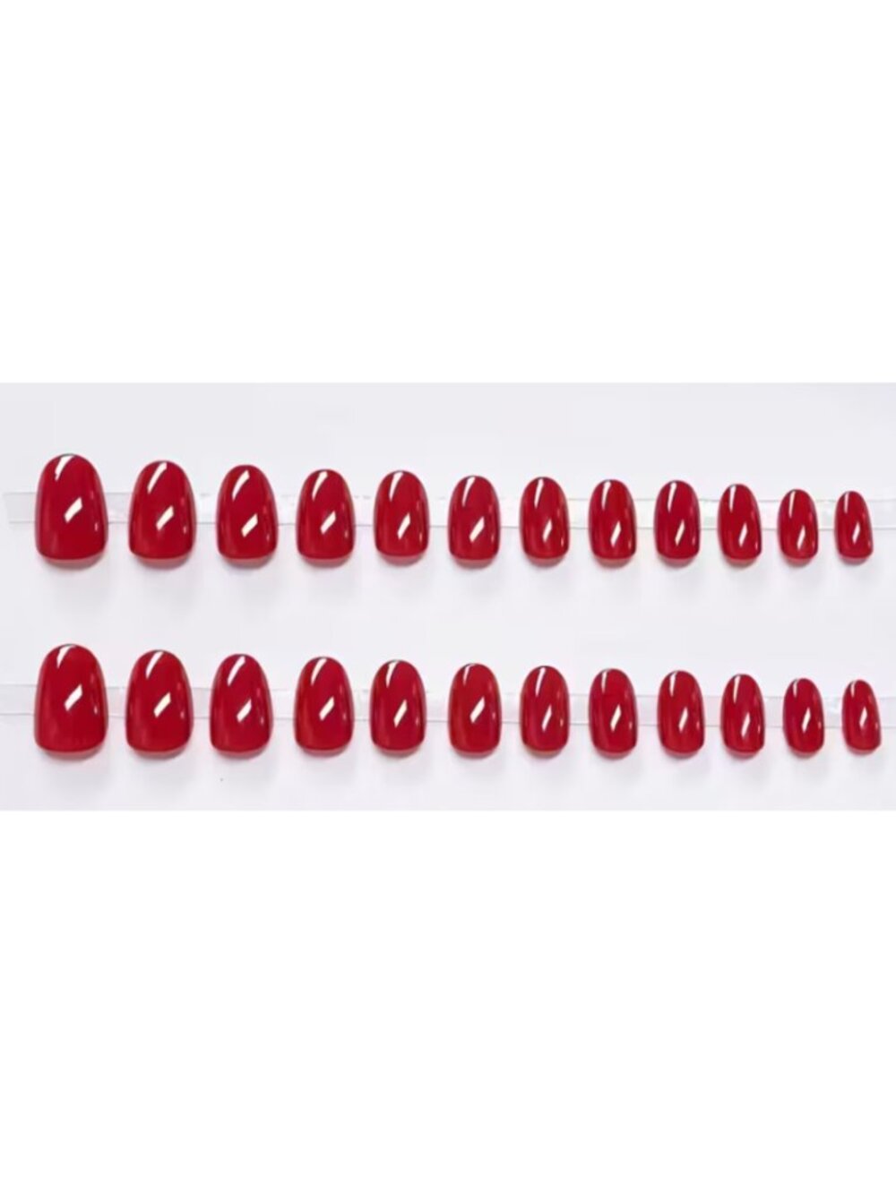 24pcs Glossy Pure Red Short Oval Press-On Nails – Salon Style Full Cover Acrylic - Picture 4 of 7